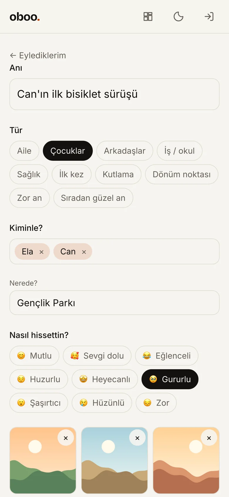 Bir anı kaydı: tür, kiminle, duygu ve fotoğraflar